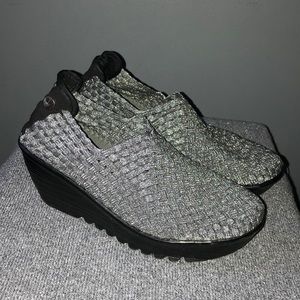 Bernie Mev. Silver woven fabric shoes.